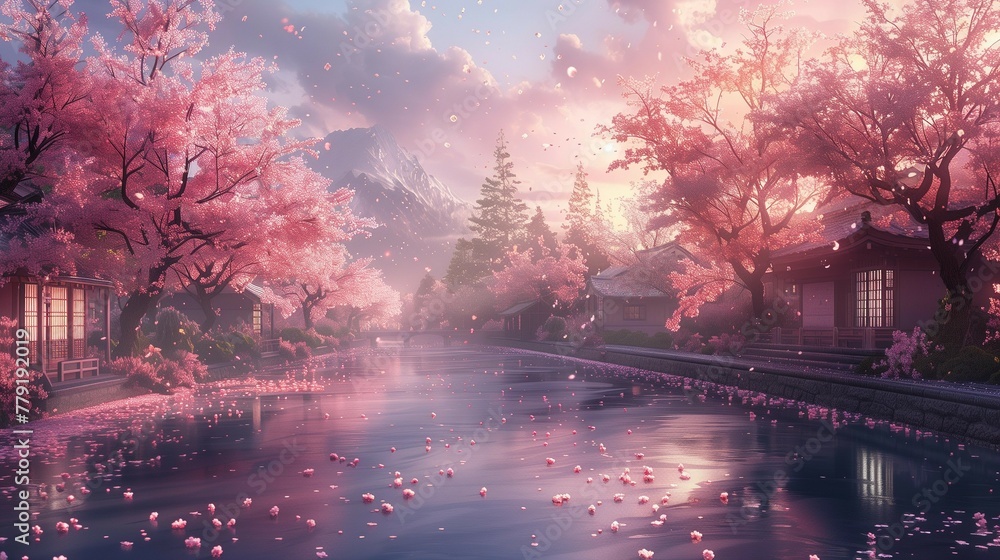 Wall mural Japanese Springtime Reflections, generative ai