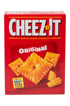 Carton package of Cheez-it brand of baked snack crackers isolated on transparent background	