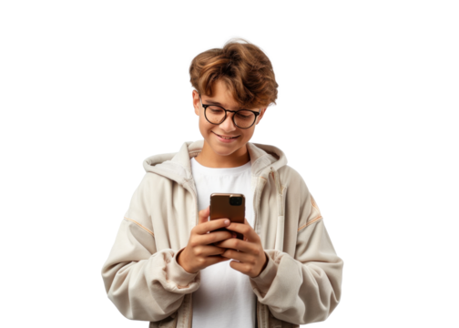 Young Caucasian Using Smartphone Looking Down