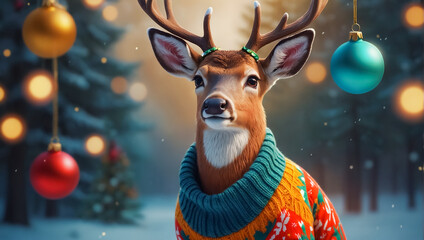 cute cartoon deer in a sweater card