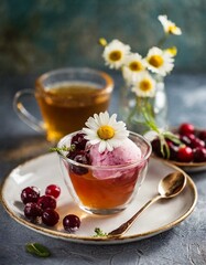 chamomile tea and cranberry sorbet 