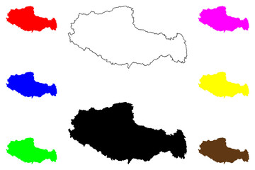 Tibet Autonomous Region (Administrative divisions of China, China, People's Republic of China, PRC) map vector illustration, scribble sketch Xizang Autonomous Region map