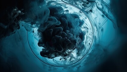 Intricate Blue Ink Swirls in Water. Generative AI