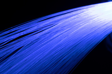 Fiber optic cables glowing blue
