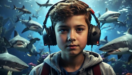 A boy with headset high Quality image