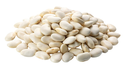 Pile of white beans isolated on transparent background. Top view.