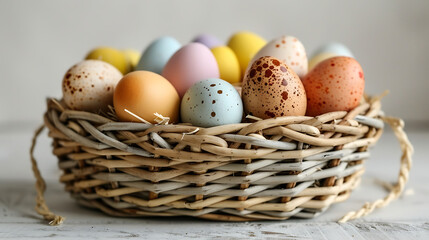 Naklejka na ściany i meble Colorful Easter eggs in an easter basket