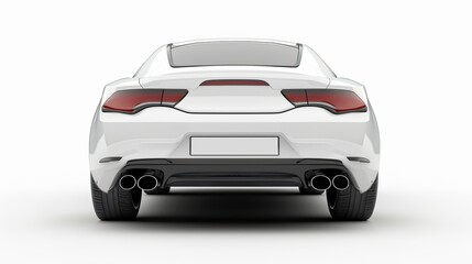 A modern car with no particular brand, seen from the back, against a white background. - obrazy, fototapety, plakaty