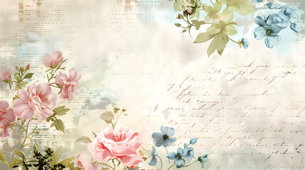 Vintage retro scrapbooking paper background with flowers and hand writing