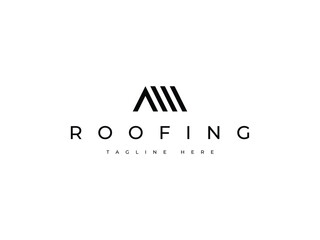 minimal roof roofing house line logo design