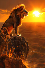 The Regal Lion: A Majestic Representation of Wild and Fearless Dominance during Sunset
