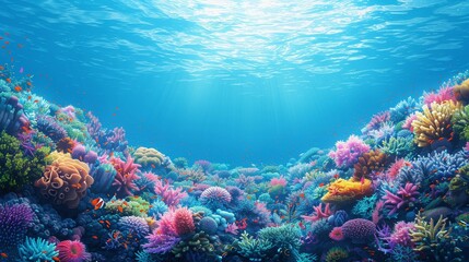 Naklejka na ściany i meble Teeming Life in the Blue Ocean: Coral Reef Diversity, generative ai