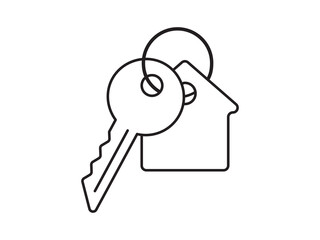 Key icon for house representation, isolated against a white background. This simple vector symbol evokes a sense of warmth and security, embodying the concept of home.