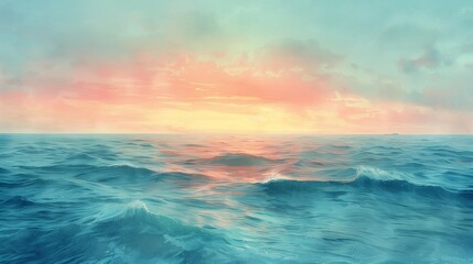 Pastel Sky Reflections on the Blue Ocean, generative ai