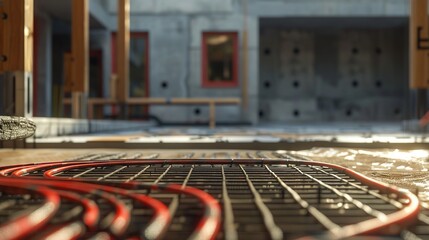 Underfloor heating system, ongoing construction on a flat apartment building site