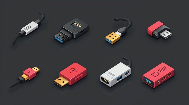USB type icon set for Universal Serial Bus ports