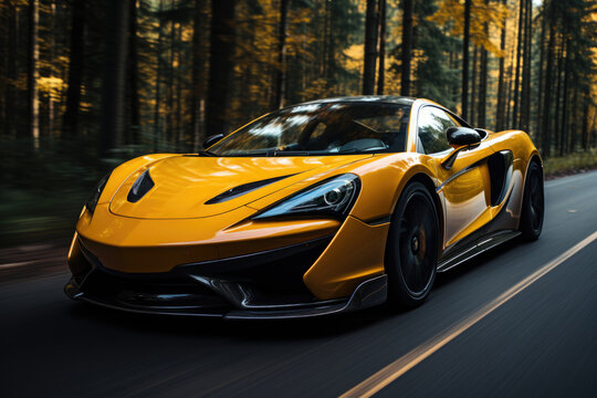 An image of Yellow sport car with black auto tuning on the road Generative AI