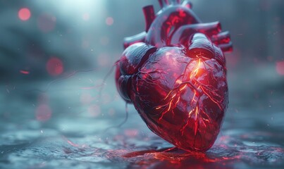 3d heart with pulse lines and red lightning inside