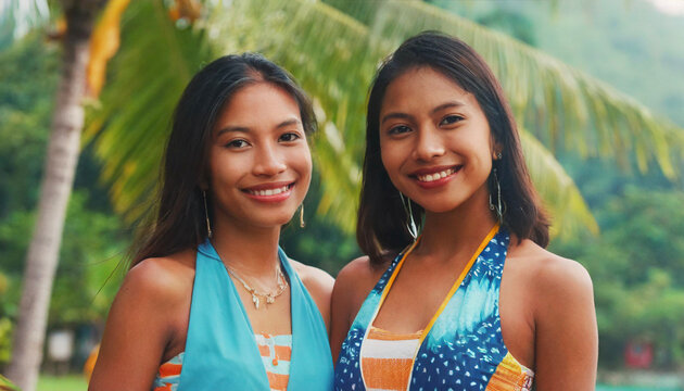 Giovani ragazze asiatiche che sorridono in piscina