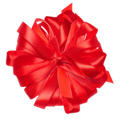 Knotted red satin ribbon bow on isolated background