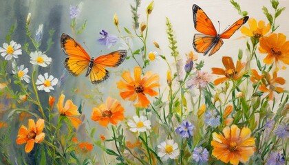Ethereal Essence: Oil Painted Wildflowers and Butterflies Infuse the Canvas with Magic