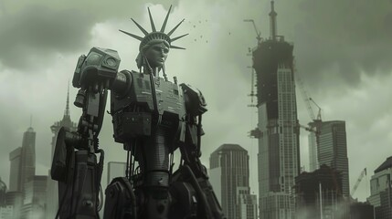 Statue of Liberty as anime battle droid - obrazy, fototapety, plakaty