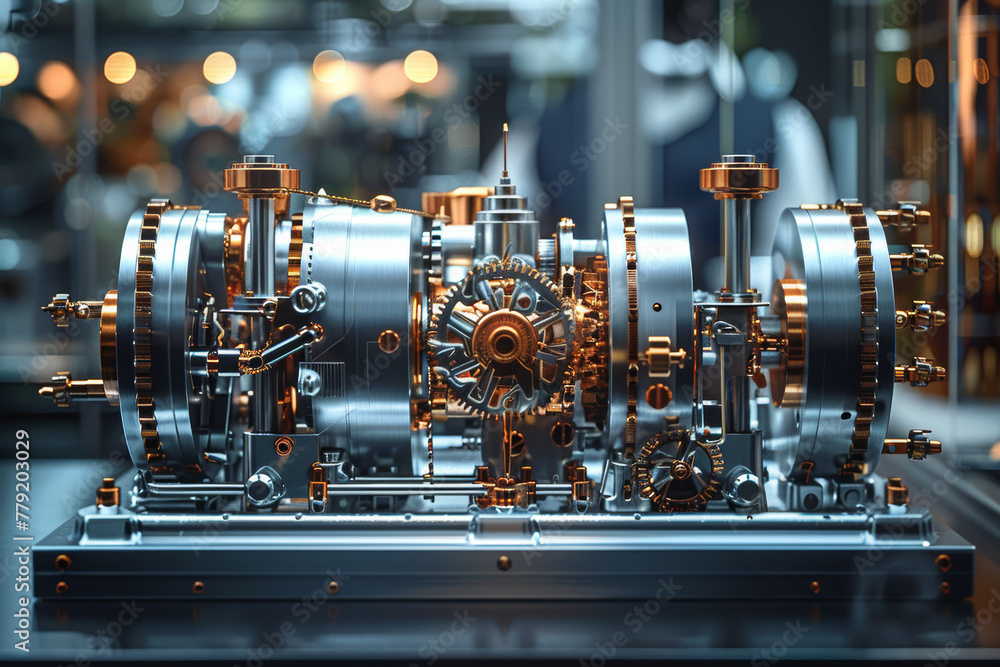 Poster a sophisticated piece of machinery with intricate gears and mechanisms, designed for precision and e