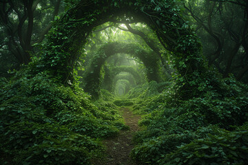 A dense forest with tangled undergrowth and hidden paths, disorienting those who venture within....