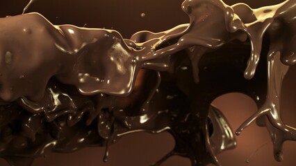 Splashing Melted Chocolate Flying in the Air. - 779203201