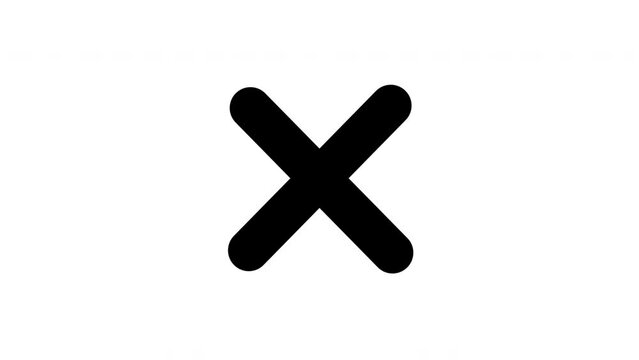 Decline cross or vote against, x reject black element animated on white background. Motion icon of cancel and wrong