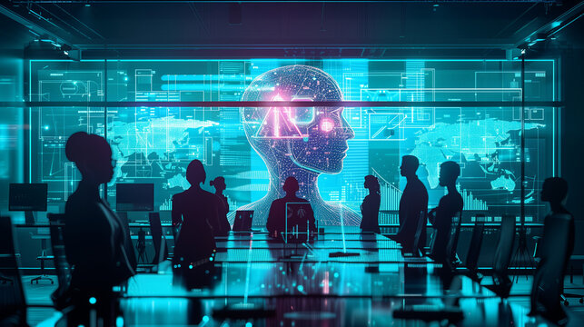 AI and human collaboration. Futuristic neon