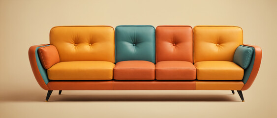 Retro colorful leather sofa on isolated background