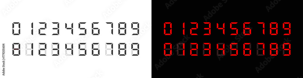 Poster electronic, digital clock numbers icon set. vector eps 10
