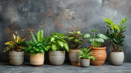 Row of Potted Plants in a Garden Setting