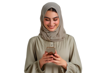 Middle Eastern Woman Smiling with Phone