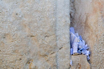 Prayer notes in the Western Wall in Jerusalem, Israel, Palestine. Prayers & Wishes at the Western Wall (Wailing Wall) in Jerusalem.