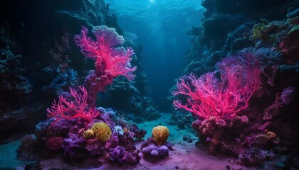 Fototapeta na wymiar A Deep Sea Dive Where The Corals Are Made Of Glowi