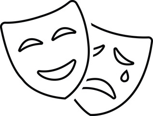 Theatrical mask vector icon . Theater mask signs. Masquerade mask. isolated on transparent background Comedy and tragedy mask symbols.. black line vector for apps or website