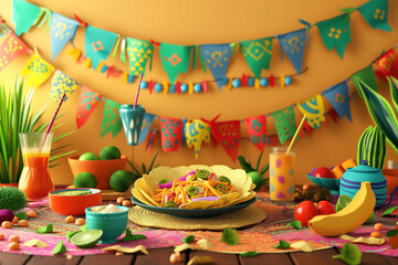 3D illustration of cinco de mayo. Taco party.