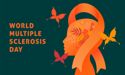 World Multiple Sclerosis Day vector illustration. Ribbon and head. Treatment and prevention. Medicine and health concept - 779207496