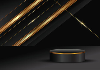 Abstract elegant gold lines diagonal on black background. Luxury style with copy space for text.