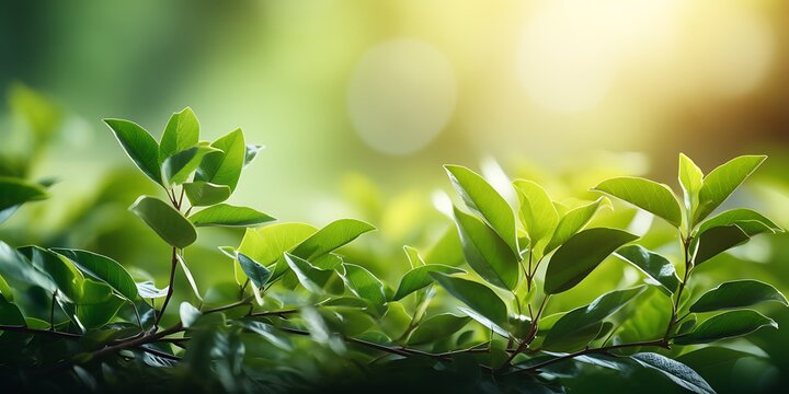 Green leaves background with bokeh light. Spring or summer concept.