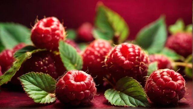 Fresh Raspberries Amidst Green Leaves. Vibrant Red Berries Close-Up. A Display of Natural Sweetness and Nutrition