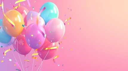 Happy Birthday greetings banner template with blank space for text, bright colors, minimalistic flat style with pink background	