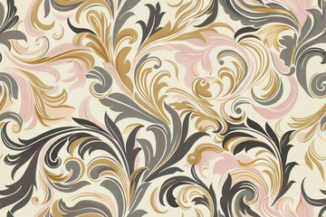 Seamless baroque swirls in pastel tones pattern