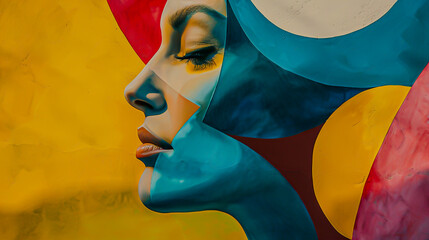 Abstract Artwork of a Colorful Female Profile