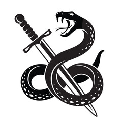 snake and sword in tattoo style isolated on white background