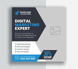 Digital Marketing Agency Online Webinar Social Media Post Design | Corporate Business Promotion Social Media Web Banner, Square Flyer Unique Design Template	