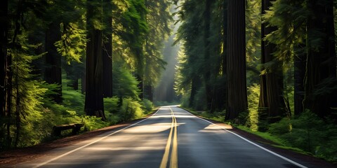 Road in the redwood forest in California, USA.