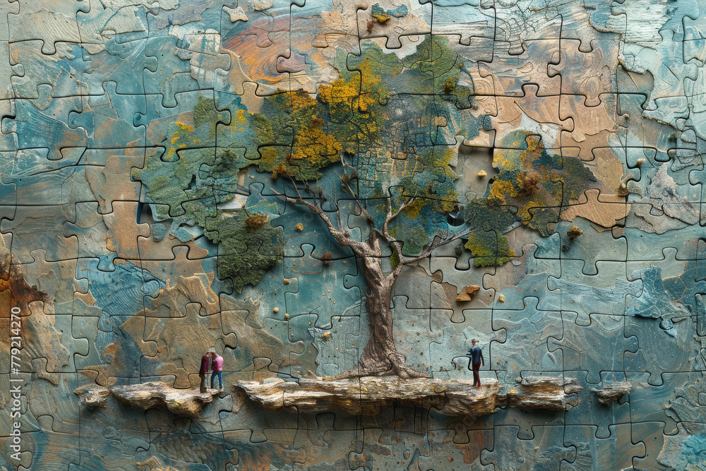 Poster a puzzle of perceptions and misperceptions complicating the landscape of human interaction, shaping 
